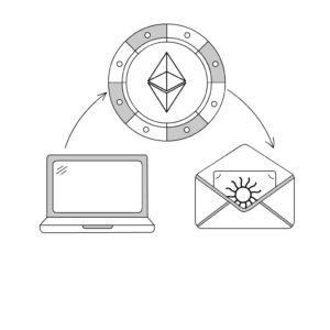 Illustrated diagram of a laptop computer, email envelope, and diamond design for inspiredtarotpractice.com - Astrological Birthday Charts